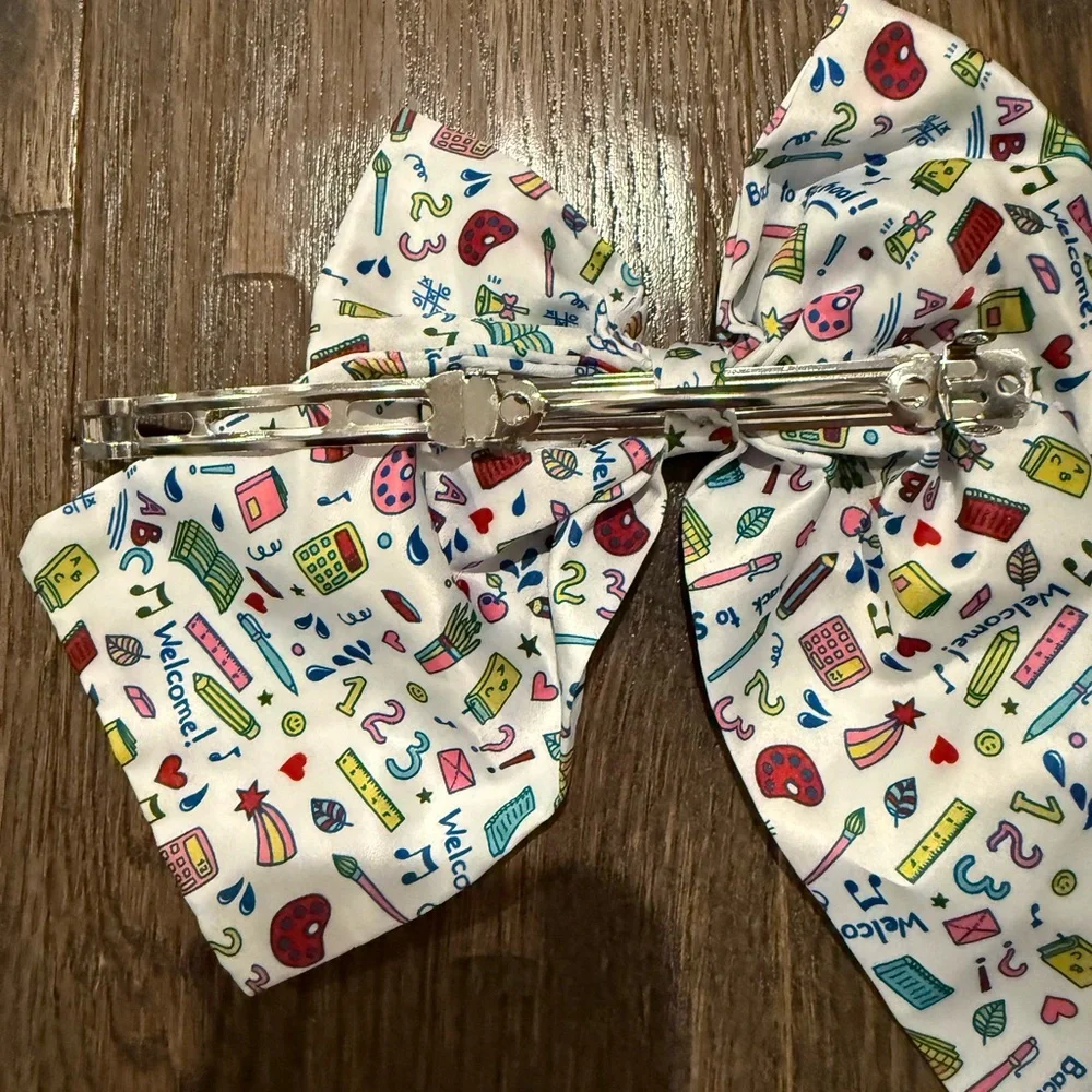 Colorful Kids School Themed Hair Bows Denim and White